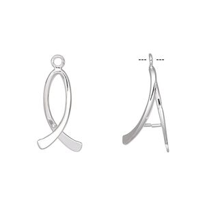 Bail, ice-pick, silver-plated brass, 19x12mm double-sided oval, 11mm grip length. Sold per pkg of 10.