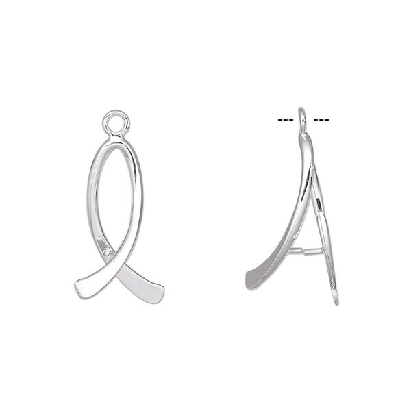 Bail, ice-pick, silver-plated brass, 19x12mm double-sided oval, 11mm grip length. Sold per pkg of 10. image number 0