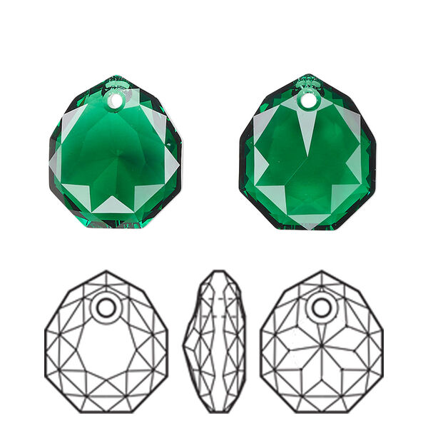 Drop 24pk majestic green, Swarovski® 16mm pendant majestic 6436 image number 0