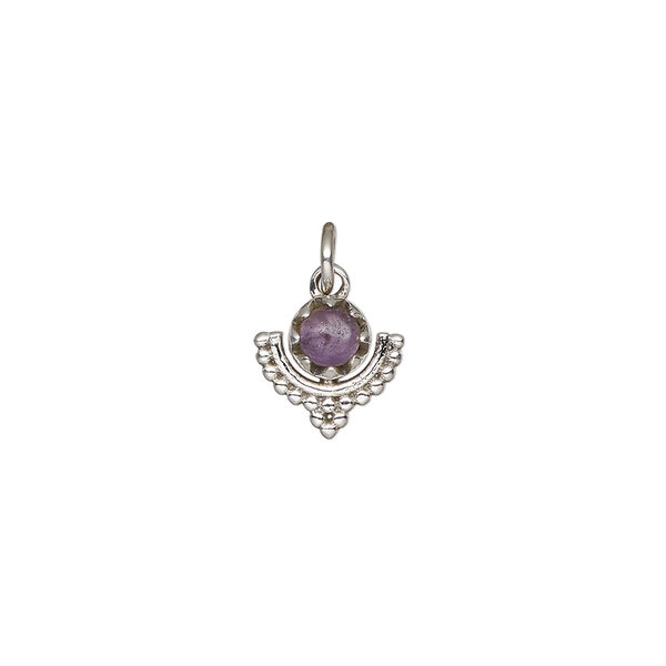 Amethyst / sterling silver 1pkg1, beaded drop natural antiqued 10x10mm image number 1