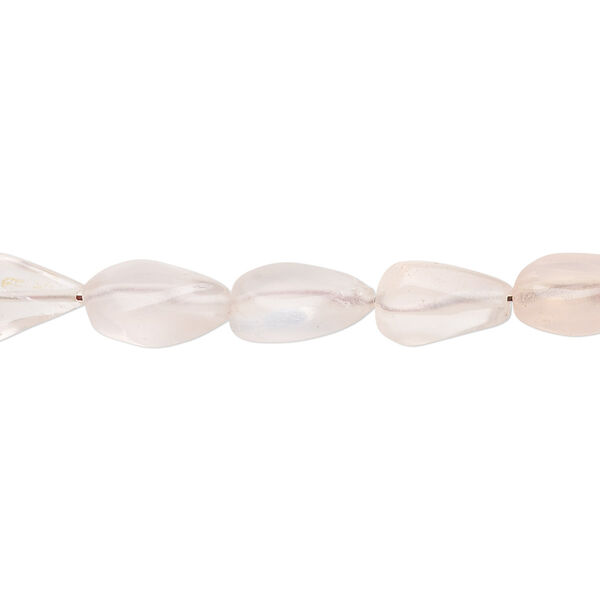 Bead, rose quartz (natural), light, 9x5mm-11x8mm hand-cut flat teardrop, C grade, Mohs hardness 7. Sold per 13-inch strand. image number 0