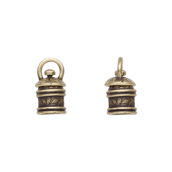 Cord end, JBB Findings, antiqued brass, 11.5x8mm tube with swivel and flower and leaves design, 5mm inside diameter. Sold per pkg of 2. image number 0