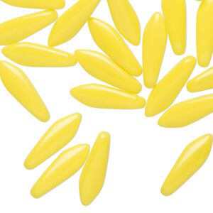 Bead 1pkg50 Czech pressed glass, opaque yellow, 15.5x5mm top-drilled dagger.