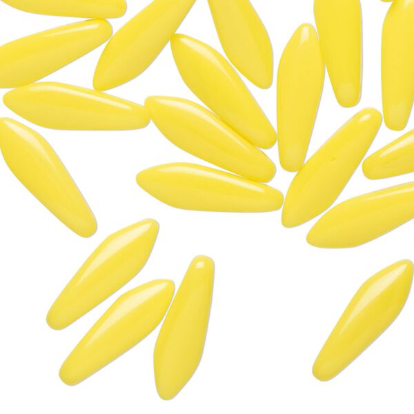 Bead 1pkg50 Czech pressed glass, opaque yellow, 15.5x5mm top-drilled dagger. image number 0
