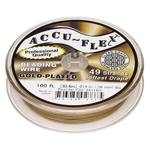Beading wire, Accu-Flex®, nylon and 24Kt gold-plated stainless steel, clear, 49 strand, 0.014-inch diameter. Sold per 100-foot spool.