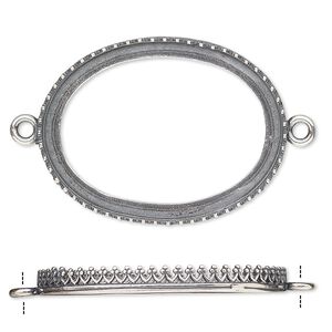 Focal, JBB Findings, antique silver-plated brass, 42.5x32mm oval with open back and decorative trim, 40x30mm oval bezel setting. Sold individually.