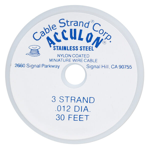 Beading wire, Acculon®, nylon-coated stainless steel, gold color, 3 strand, 0.012-inch diameter. Sold per 30-foot spool. image number 0