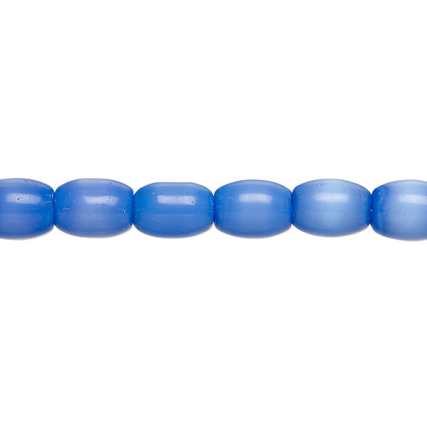 Bead, cat's eye glass (fiber optic glass), pkg/14 inch, opaque cobalt blue, 8x7mm center-drilled oval. image number 0