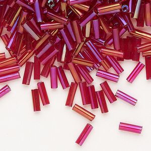 Bead, Preciosa Ornela Czech glass, bugle bead, pkg/500g, 1/4 inch, rainbow translucent ruby, (91090).