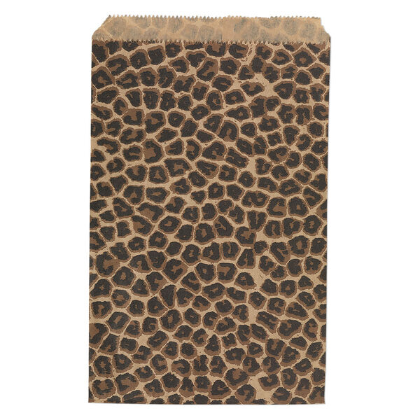 Bag, paper, light brown / dark brown / black, 9x6-inch rectangle with leopard print and scalloped top edge. Sold per pkg of 100. image number 0