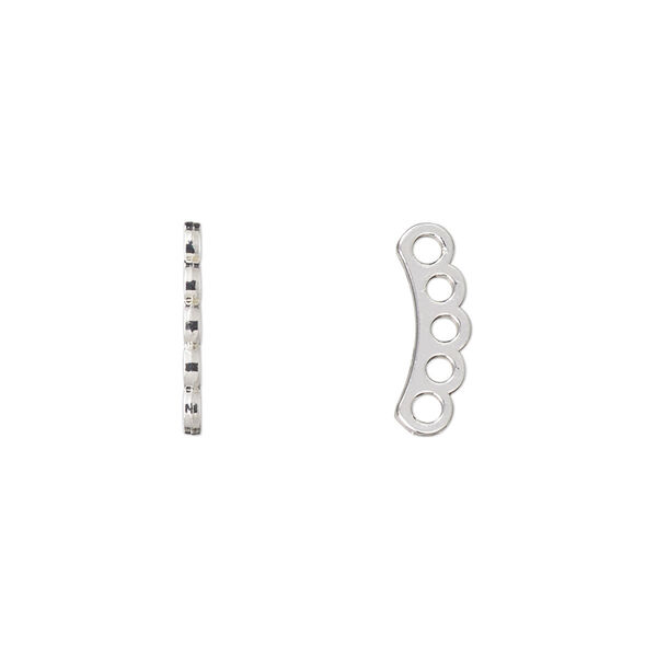 Spacer bar, silver-plated "pewter" (zinc-based alloy), 14x1mm 5-strand curved bar, fits up to 2.5mm bead. Sold per pkg of 10. image number 0