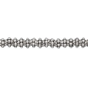 Bead, antiqued sterling silver, 5x3mm bumpy rondelle. Sold per 1/4 troy ounce, approximately 30-35 beads.