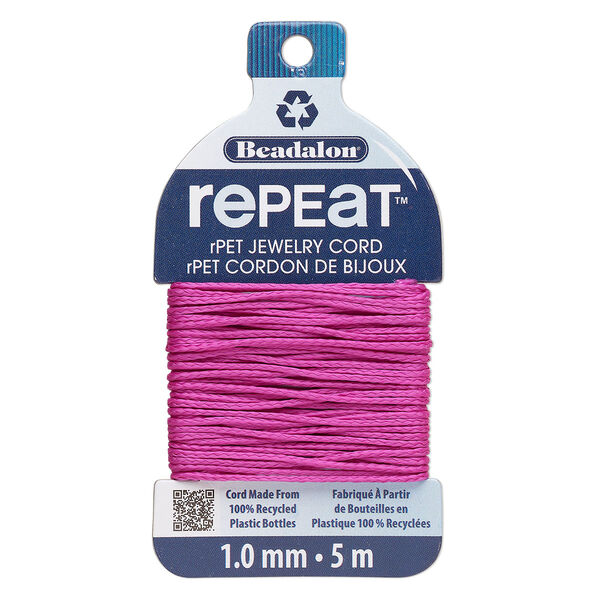 Cord, Beadalon® RePEaT™, recycled polyethylene, fuchsia, 1mm, 100-pound test. Sold per 5-meter card. image number 0