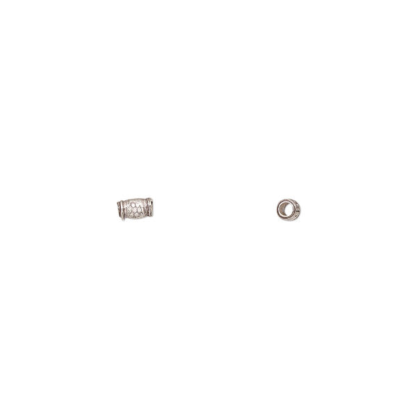 Bead, Hill Tribes, antiqued sterling silver, 3x2mm round tube with flower. Sold per pkg of 30. image number 0