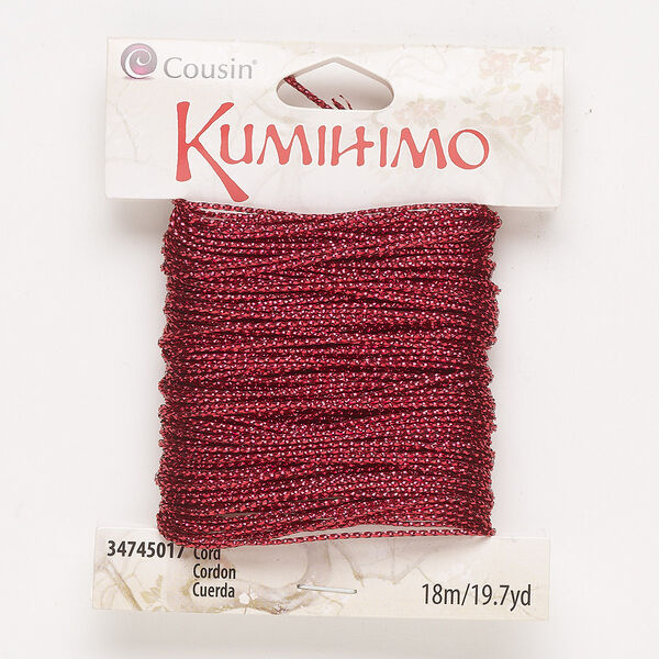 Cord, nylon, metallic red, 2mm flat. Sold per 18-meter pkg. image number 0