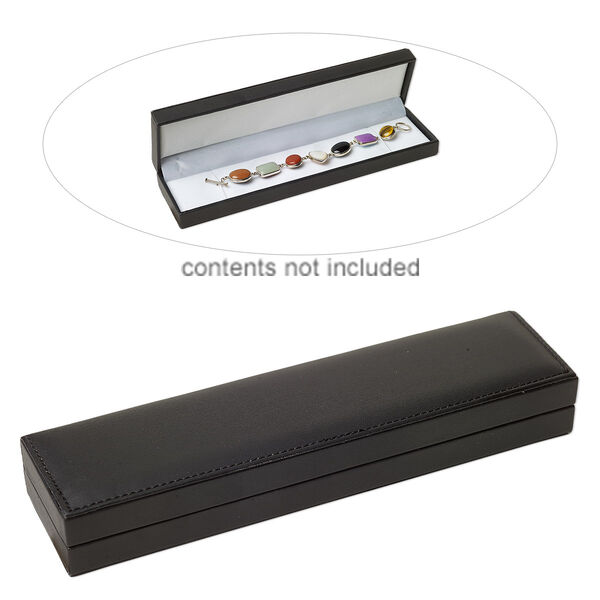 Box, bracelet, leatherette and velvet, white and black , 9-5/8 x 2-5/8 x 1-1/4 inches. Sold individually. image number 0