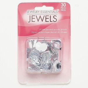 Flat back, acrylic, clear, 16x16mm faceted heart. Sold per pkg of 30.