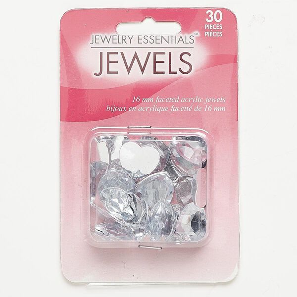 Flat back, acrylic, clear, 16x16mm faceted heart. Sold per pkg of 30. image number 0