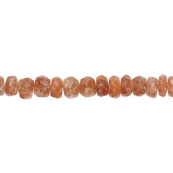 Bead, sunstone (natural), 5x2mm-7x5mm hand-cut faceted rondelle, B- grade, Mohs hardness 6 to 6-1/2. Sold per 13-inch strand. image number 0