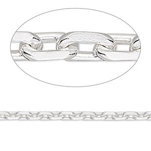 Chain 1pkg1 sterling silver cable, 3mm oval, 5 foot unfinished