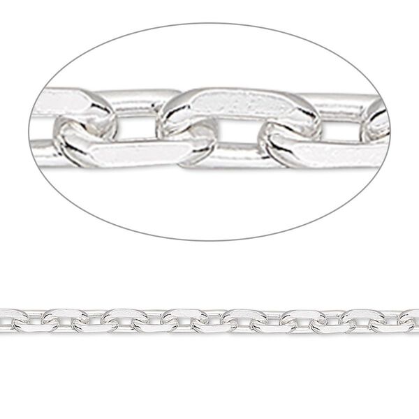 Chain, sterling silver, 3mm oval cable. Sold per pkg of 5 feet. image number 0