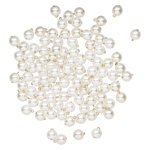 Drop, acrylic, ecru pearl, copper-finished brass, 12mm round. Sold per pkg of 100.