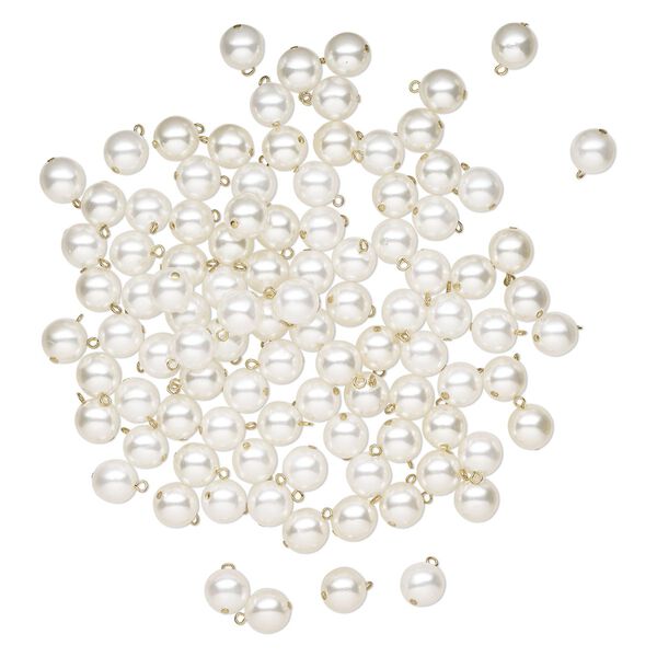 Drop, acrylic, ecru pearl, copper-finished brass, 12mm round. Sold per pkg of 100. image number 0