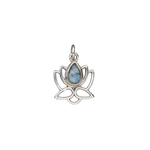 Labradorite / sterling silver 1pkg1, open lotus drop natural antiqued 12x12mm image number 1