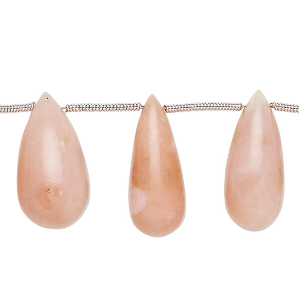 Bead, pink opal and peach opal (natural), light, 12x6mm-21x12mm graduated hand-cut top-drilled teardrop with 0.4-1.4mm hole, B- grade, Mohs hardness 5 to 6-1/2. Sold per pkg of 16. image number 0