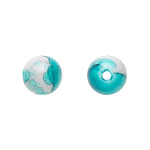 Bead, acrylic, turquoise blue and grey, 12mm round. Sold per pkg of 100.