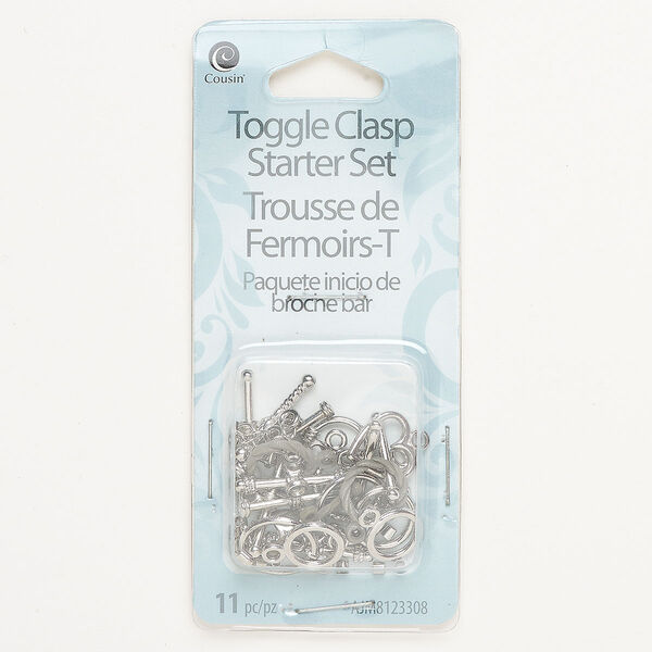 Clasp mix, toggle, "pewter" (zinc-based alloy) and brass, pkg/11, antique silver finish, 11-12mm. image number 0