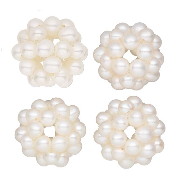 Pearl, cultured freshwater (bleached), white, 16mm ball cluster, B- grade, Mohs hardness 2-1/2 to 4. Sold per pkg of 4. image number 0