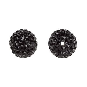 Bead, glass rhinestone / epoxy / resin, black, 14mm round. Sold individually.