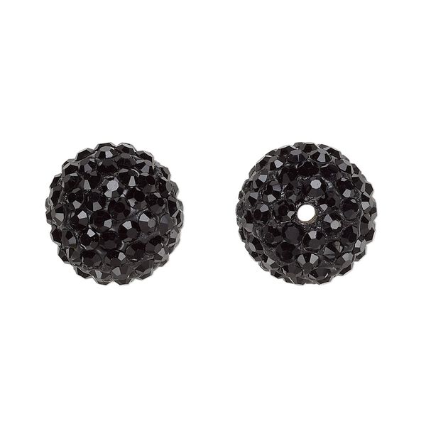 Bead, glass rhinestone / epoxy / resin, black, 14mm round. Sold individually. image number 0