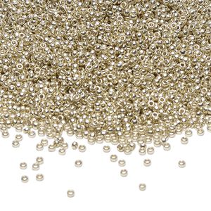 Seed bead, Miyuki, glass, pkg/35g, #15 rocaille, Duracoat® opaque galvanized silver, (RR-4201).
