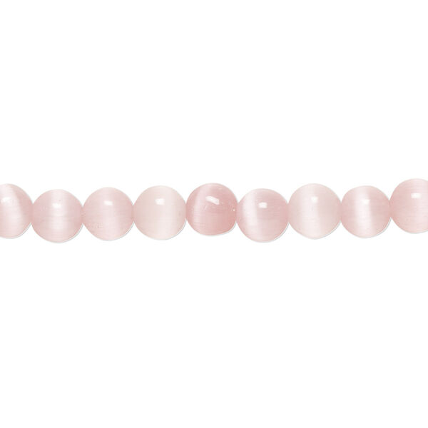 Bead, cat's eye glass (fiber optic glass), light pink, 6mm round, quality grade. Sold per 15-1/2" to 16" strand. image number 0