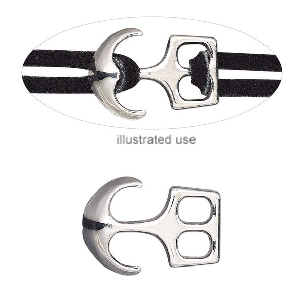 Clasp, silver-finished "pewter" (zinc-based alloy), 20x14mm anchor, 4x3mm inside diameter. Sold per pkg of 4. image number 0