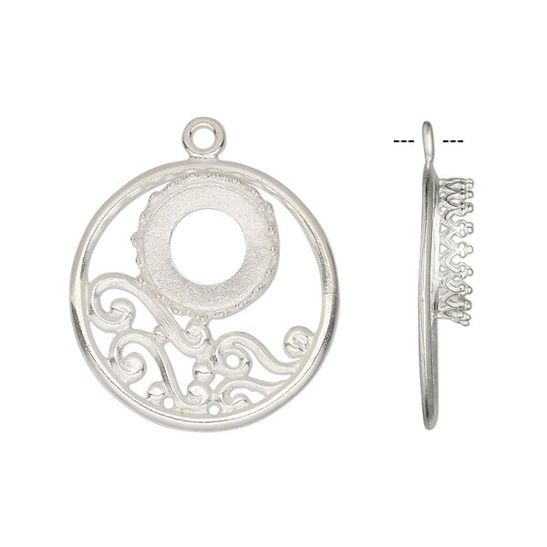 Drop, JBB Findings, silver-plated brass, 22mm single-sided round with SS47 rivoli bezel setting. Sold individually. image number 0