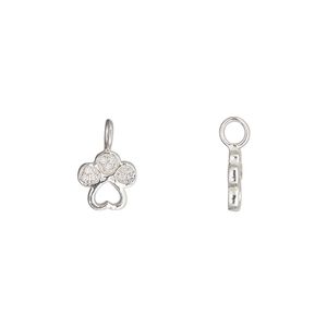 Charm 1pkg1 sterling silver / cubic zirconia 9x8mm paw perpendicular loop, clear