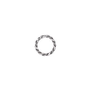 Jump ring, antiqued sterling silver, 10mm twisted and smooth soldered round, 7.4mm inside diameter, 1.5mm thick. Sold per pkg of 4.