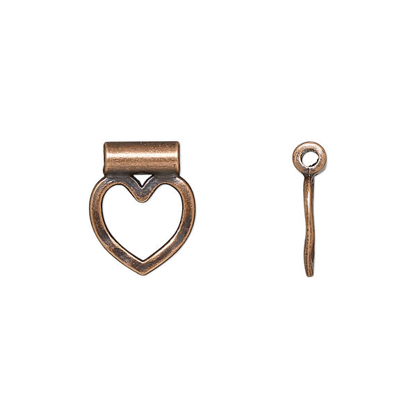 Pendant, slide, antique copper-finished "pewter" (zinc-based alloy), 14x11mm double-sided hammered open heart, 1.7mm inside diameter. Sold per pkg of 20. image number 0