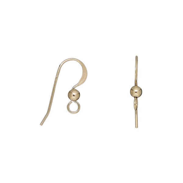 Ear wire, 14Kt gold-filled, 13mm flat fishhook with 3mm ball and open loop, 24 gauge. Sold per pkg of 5 pairs. image number 0
