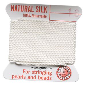 Thread, Griffin, silk, white, size #16. Sold per 2-meter card (approximately 78 inches).