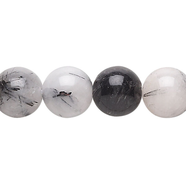 Bead, tourmalinated quartz (natural), 12-13mm round, C grade, Mohs hardness 7. Sold per 15" to 16" strand. image number 0