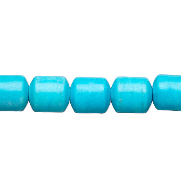 Bead, magnesite (dyed / stabilized), blue, 10x9mm drum, B- grade, Mohs hardness 3-1/2 to 4. Sold per 15-inch strand. image number 0