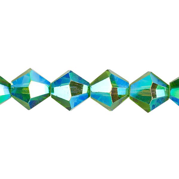 Bead 1pk translucent green AB, Celestial Crystal® 10mm bicone 8 inch image number 0