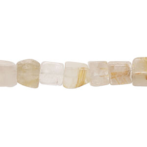 Golden rutilated quartz 1pkg1, hand-cut uneven cube bead natural, 12 inch 6-8mm