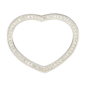 Pendant, slide, sterling silver and cubic zirconia, clear, 36x30mm open heart. Sold individually.