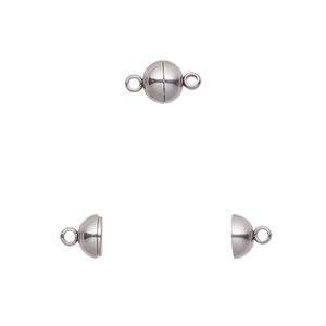 Clasp magnetic 1pkg10, 6mm round, stainless steel 1-strand