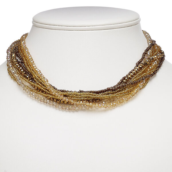 Necklace, 9-strand, glass and silver-plated steel, multicolored, 17 inches with 1-1/2 inch extender chain and lobster claw clasp. Sold individually. image number 0
